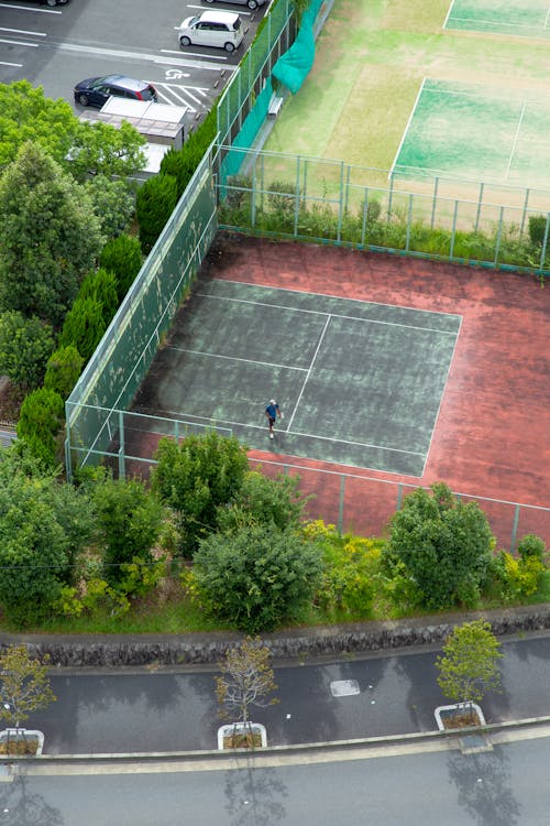 Aerial view of city weathered sports ground