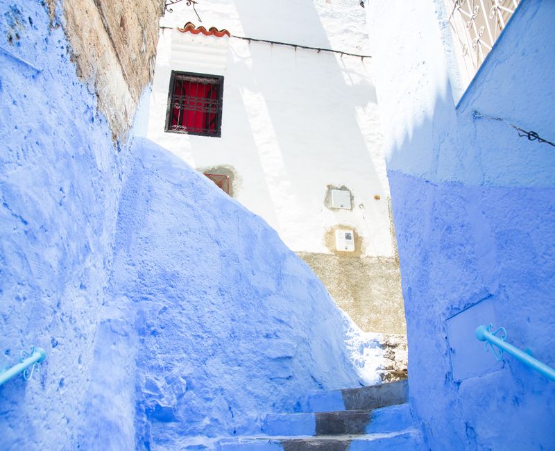 Chefchaouen's blue streets in winter setting