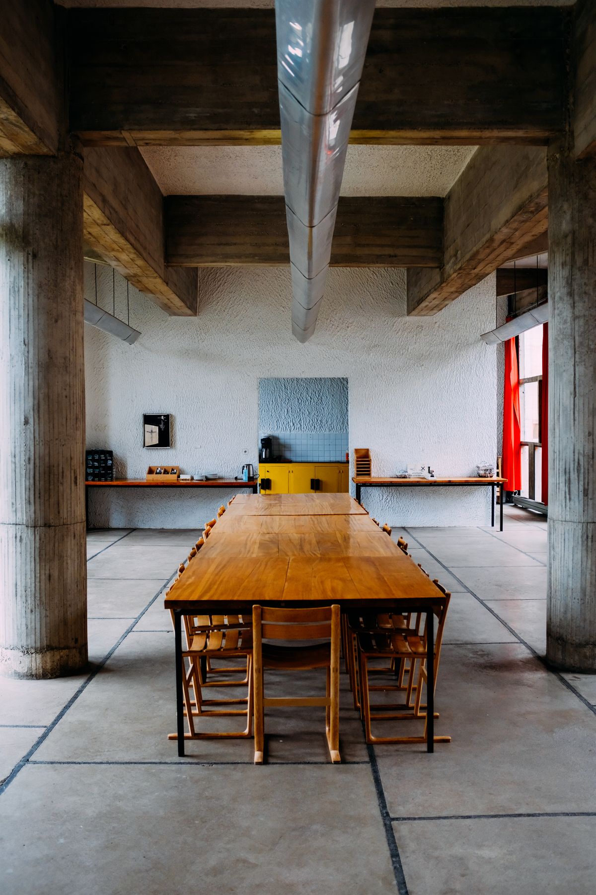 Clubhouse dining room set for a community gathering