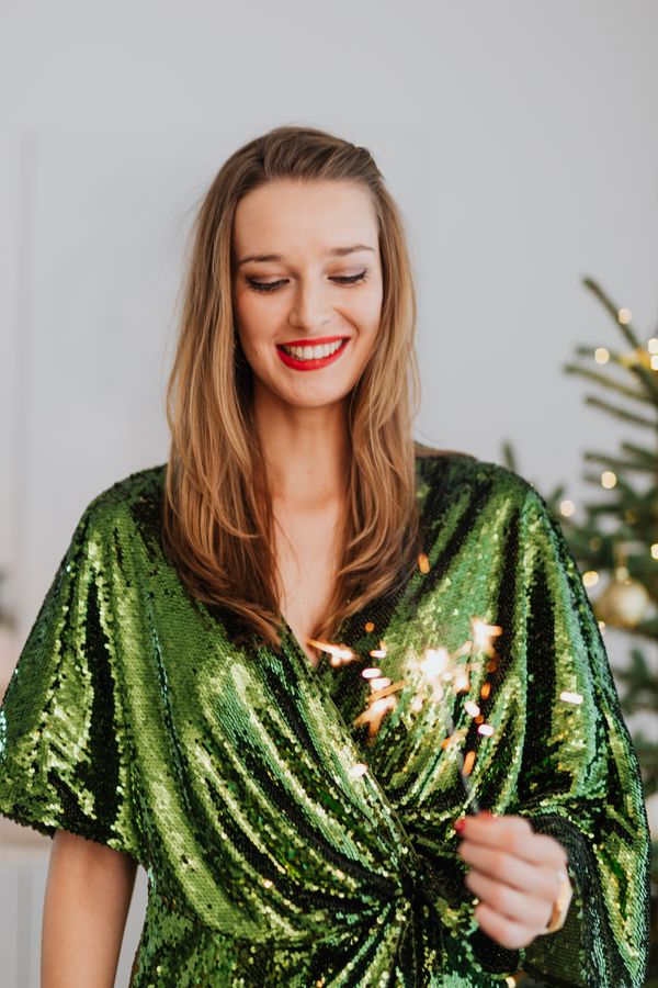 green sequin mini dress