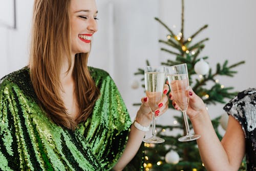 Smiling Woman Having a Toast with Her Friend