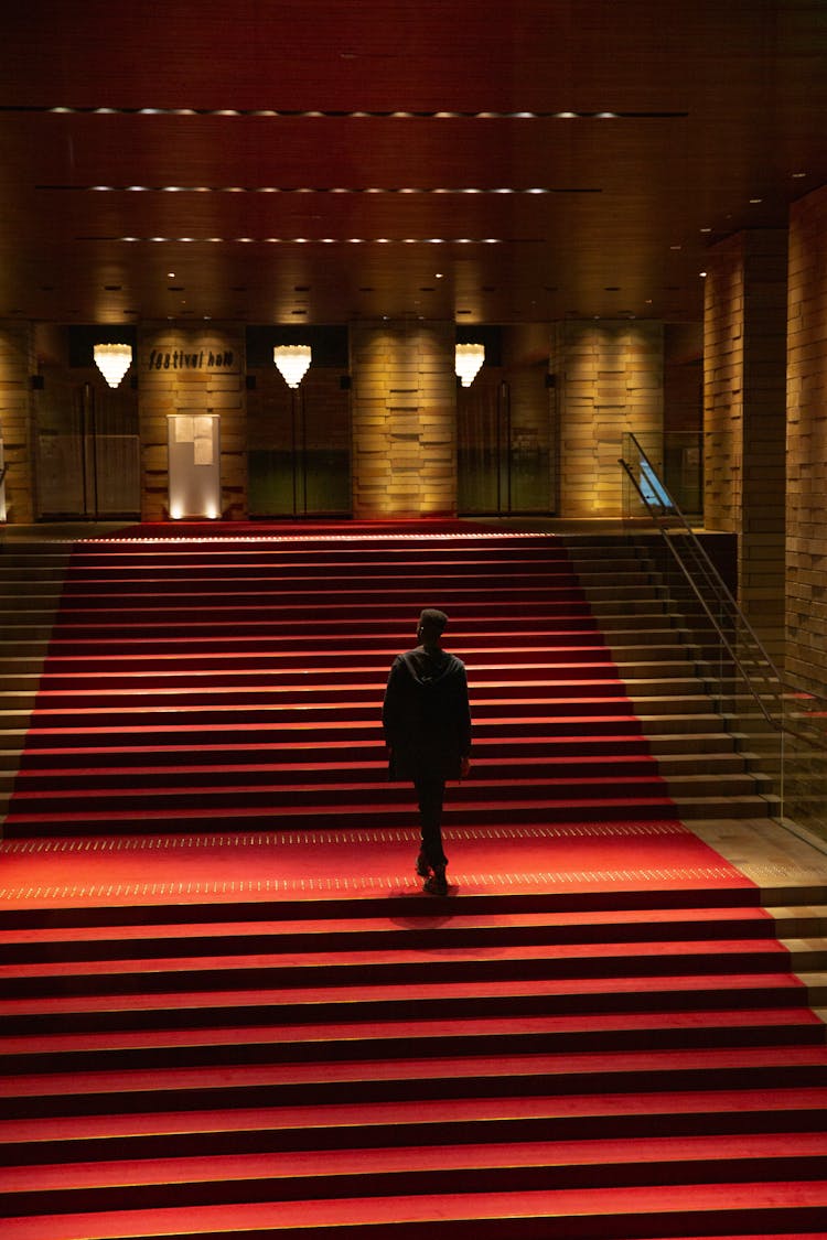 Dark Silhouette In Hall With Red Carpet