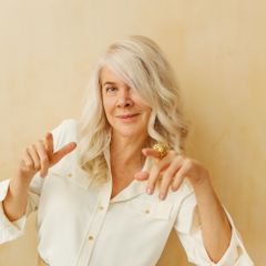 Smiling mature White woman customer portrait