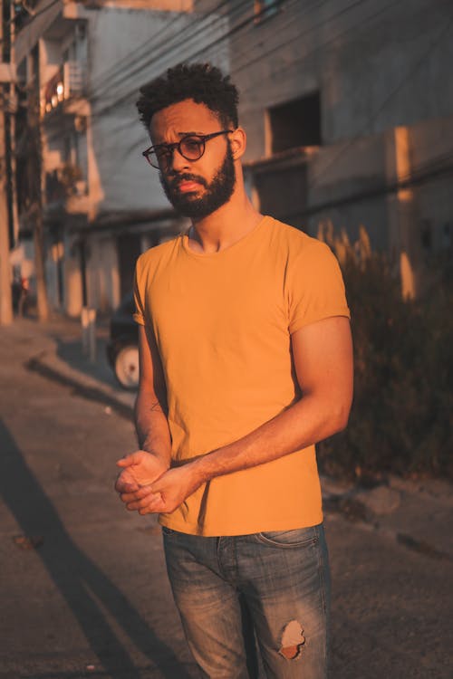 Bearded Man in Yellow T-Shirt