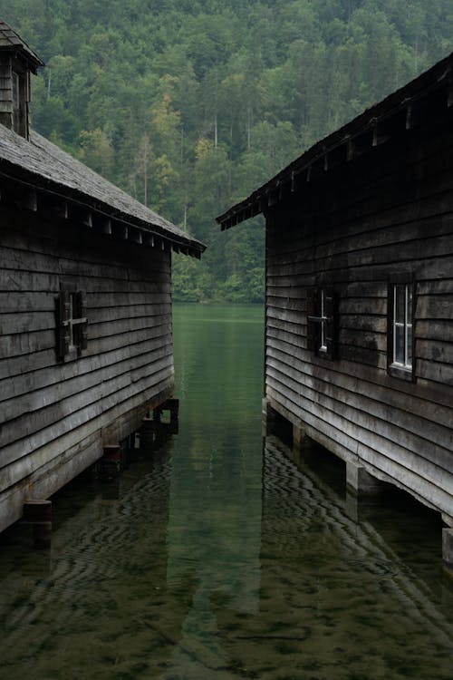 Wooden Houses Above the Lake Surface