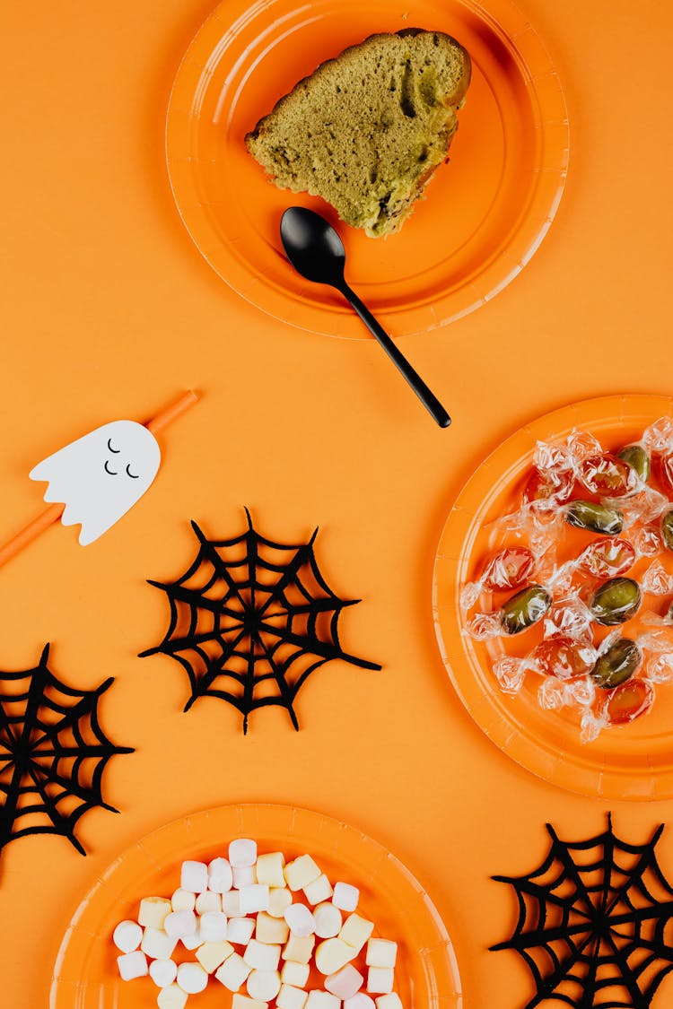 Overhead Shot Of Halloween Treats And Candies 