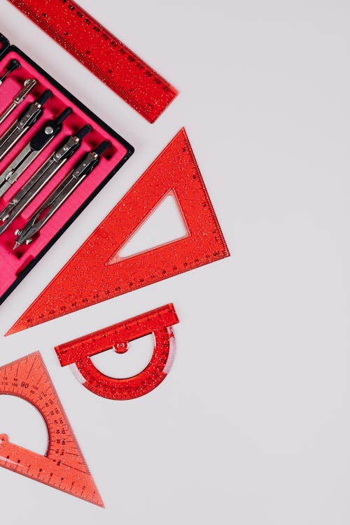 Free Red Rulers and Set of Calipers in Pink Box Stock Photo