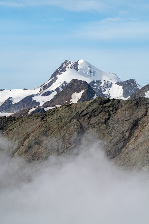 Mountain Peak Partially Covered with Snow