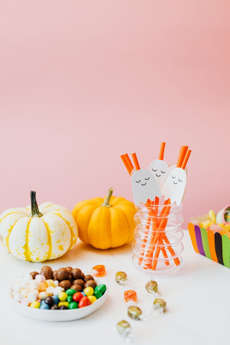 Halloween Candy And Decorated Straws