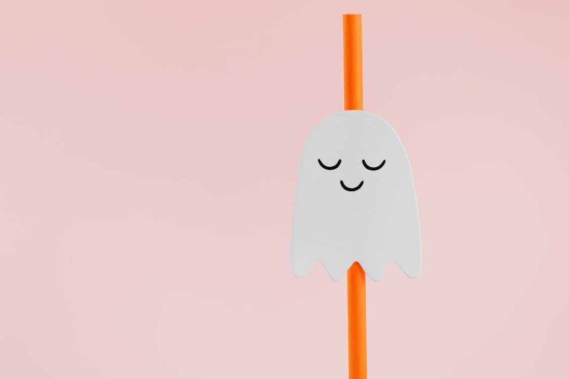 Free Cute Ghost on a Drinking Straw Stock Photo