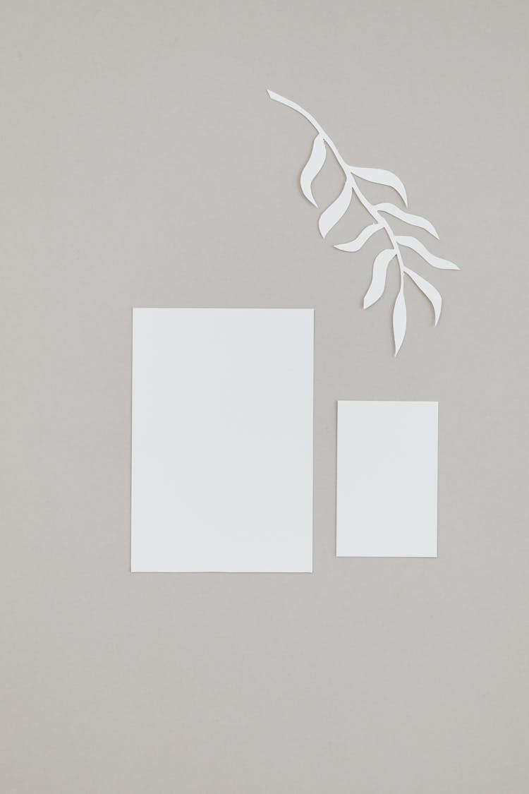 Paper And Leaf Sketch On Gray Background