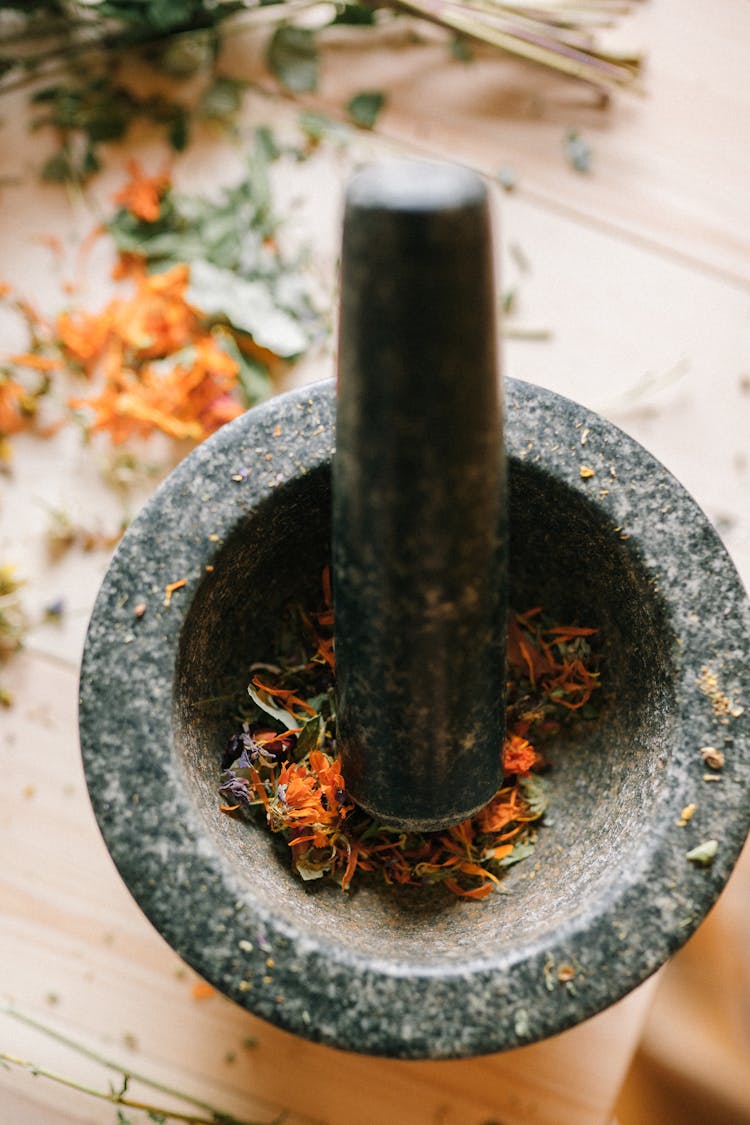 Herbs In A Mortar 