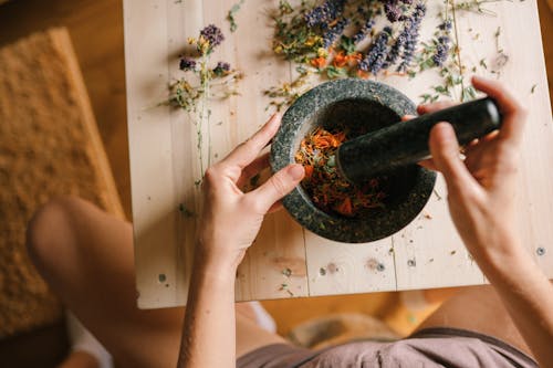  A Person Using a Mortar and Pestle