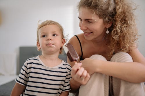 Mother and Son Eating Ice Cream 