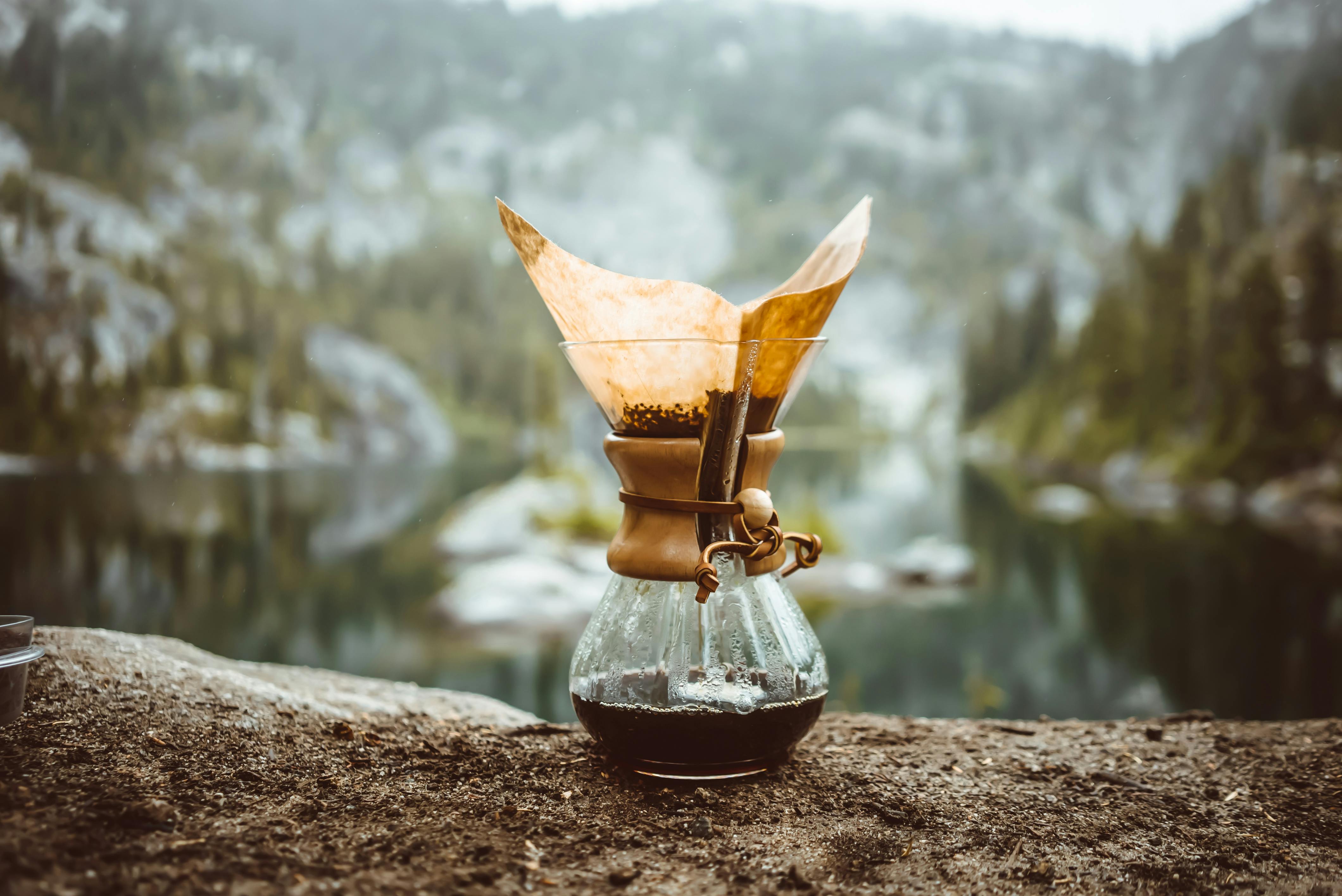 chemex pot on rock in mountains