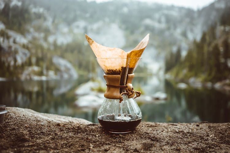 Chemex Pot On Rock In Mountains