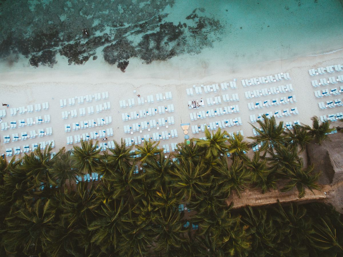 Aerial view of a tropical beach resort in Quintana Roo, Mexico