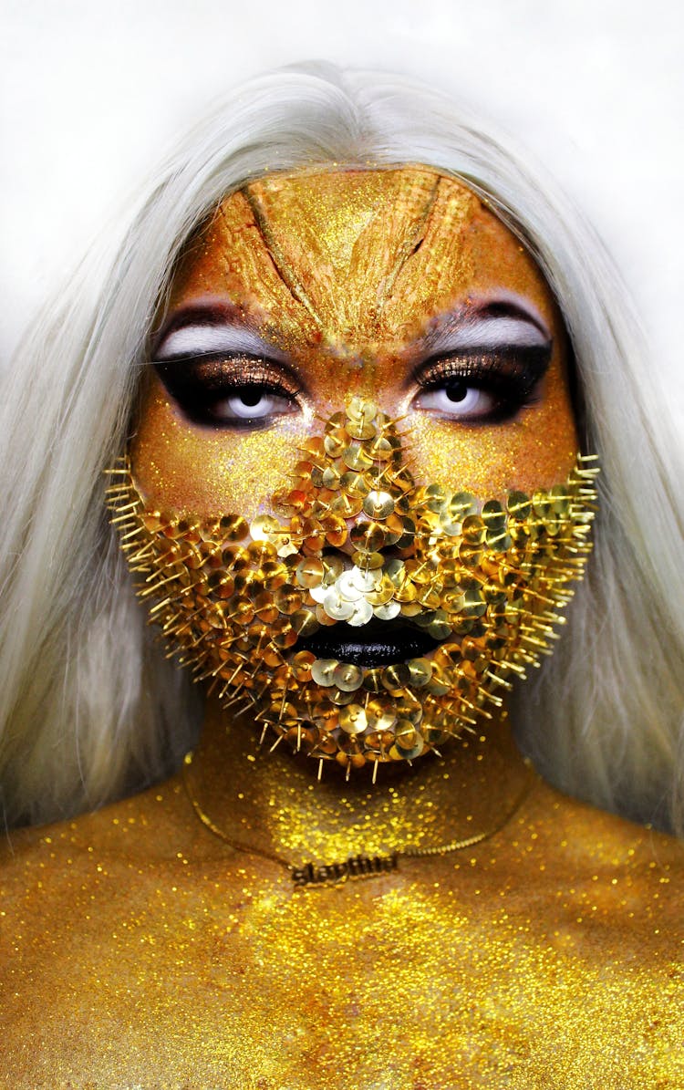 Woman With Covered In Golden Paint