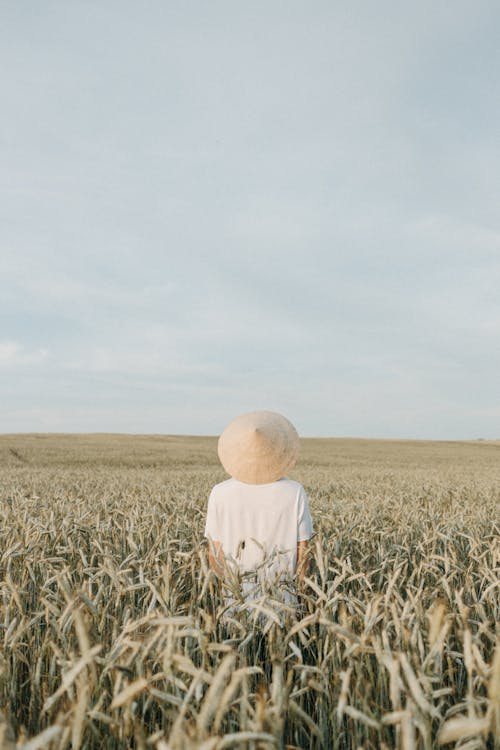 Free Person in White Shirt Standing on Grass Field Stock Photo