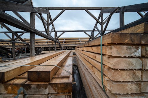 Free Planks Stored in a Warehouse Stock Photo
