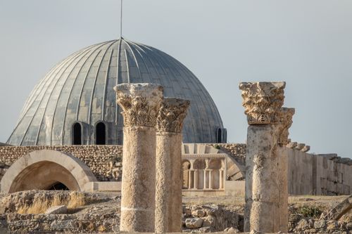 Free Explore ancient Byzantine architecture with striking stone columns and a domed structure. Stock Photo