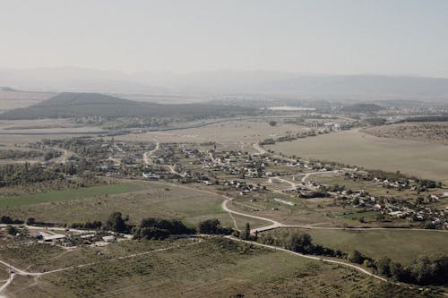 Aerial View of a Rural Landscape in a Valley 