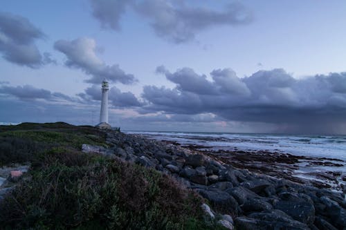 White Lighthouse on a Coastal Landform