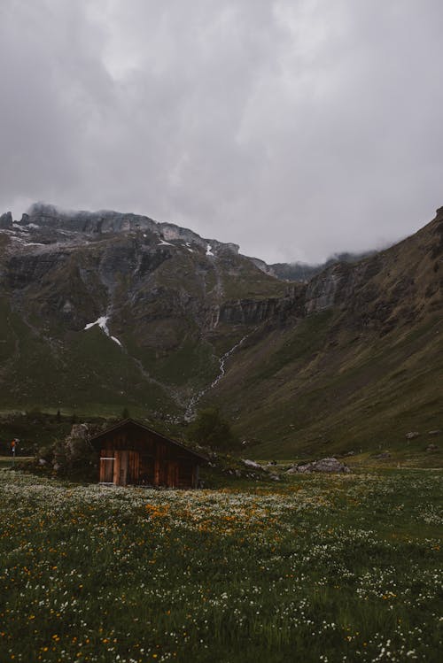 A House on the Field Near the Mountains
