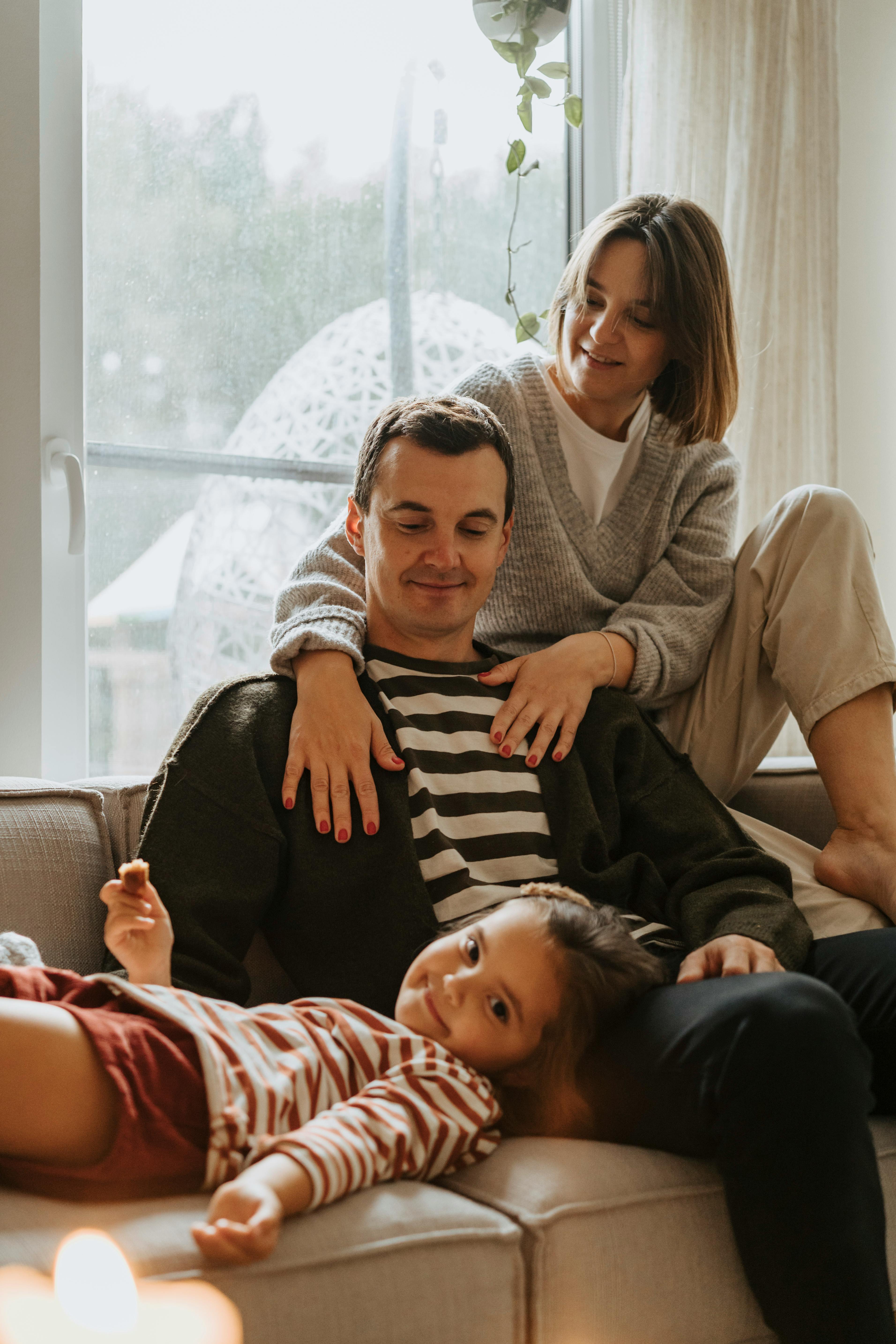 a family on a couch