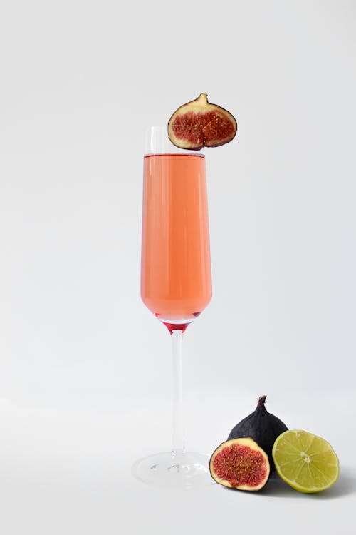 Slice of Fig Fruit on Champagne Glass
