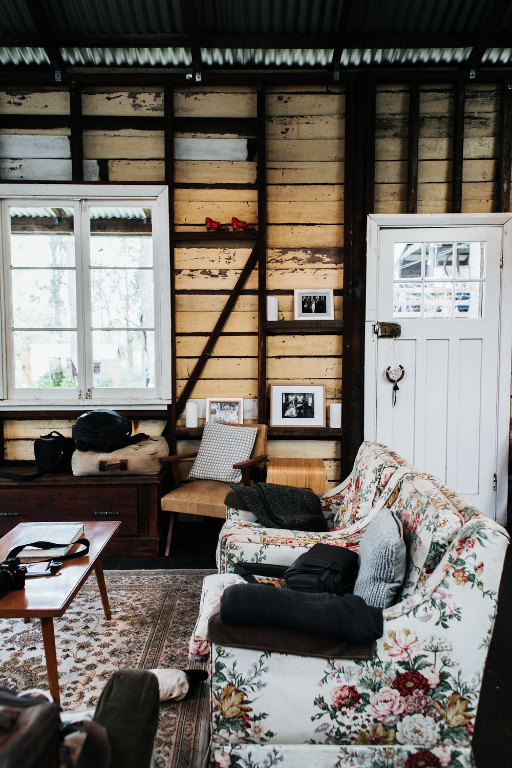 Cozy rustic cottage room with vintage furniture