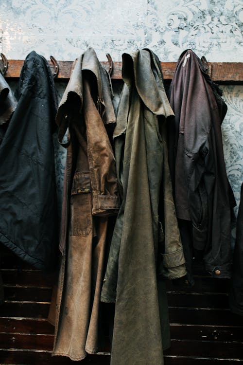 Clothes hanging on wooden board