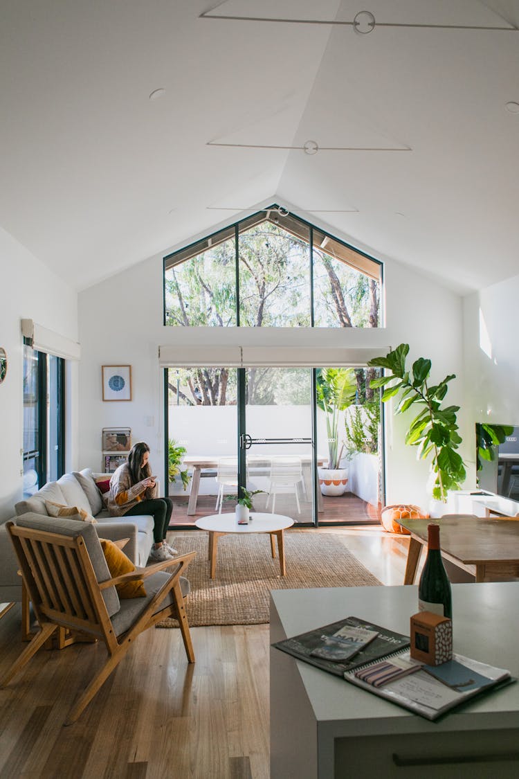 Interior Of Modern Living Room With Glass Wall