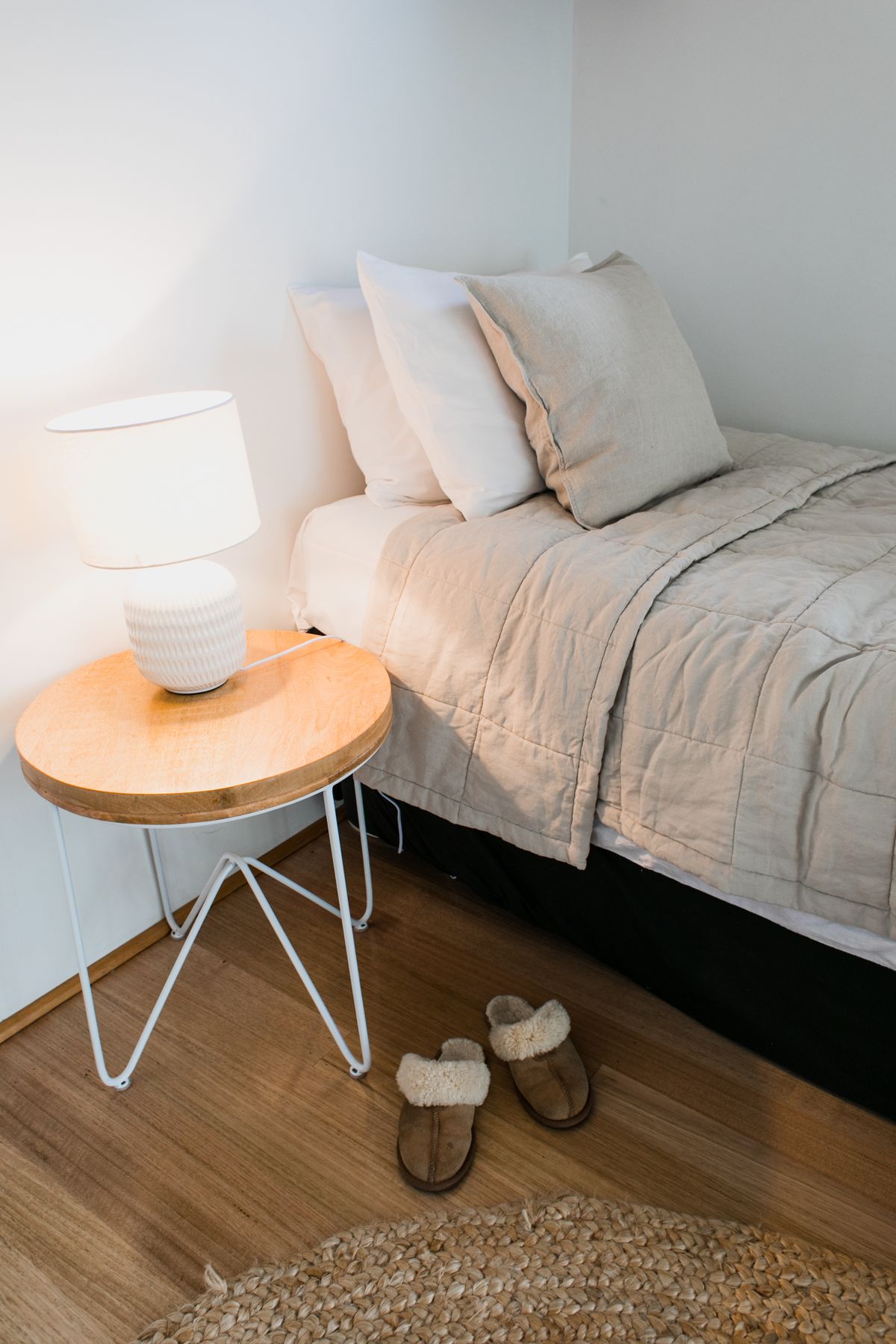 Serene minimal bedroom interior with soft natural light