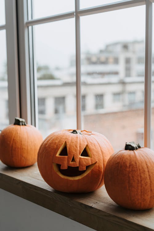 Jack o Lantern Next to a Window