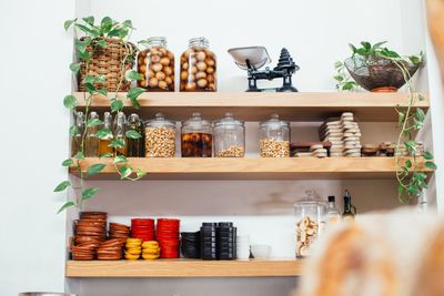 Neatly arranged pantry shelves — photo by Rachel Claire on Pexels
