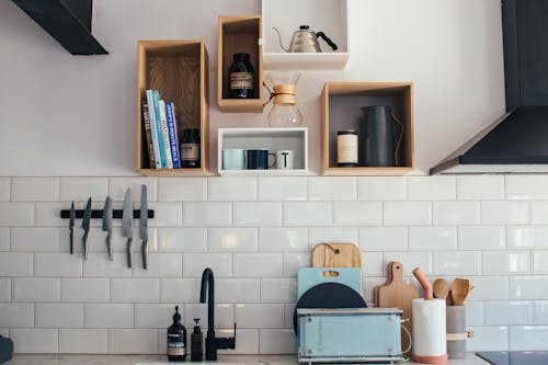 Free Kitchen with Box Shelves Stock Photo