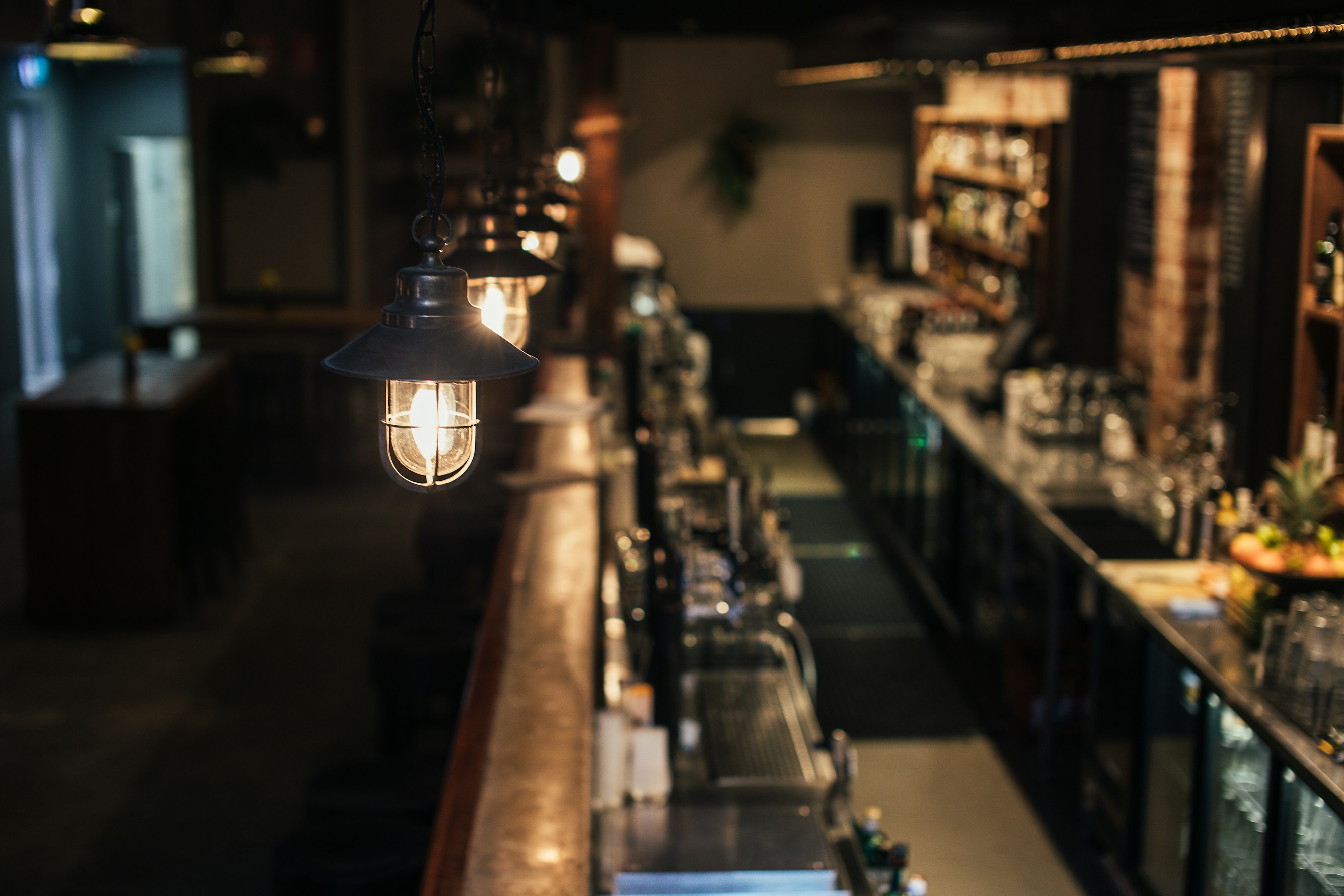 A relaxed bar with ambient lighting