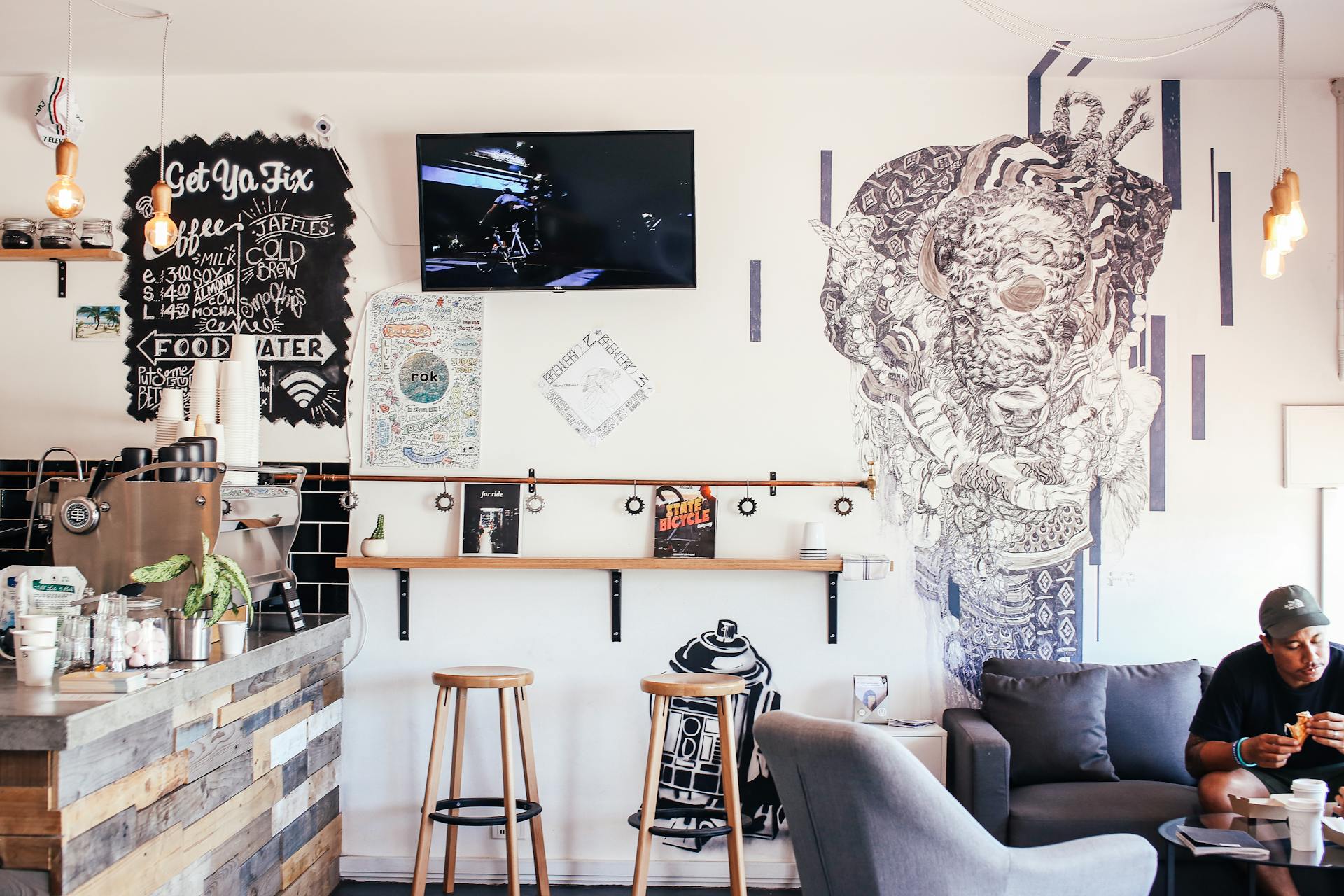 Interior of modern cafe with counter