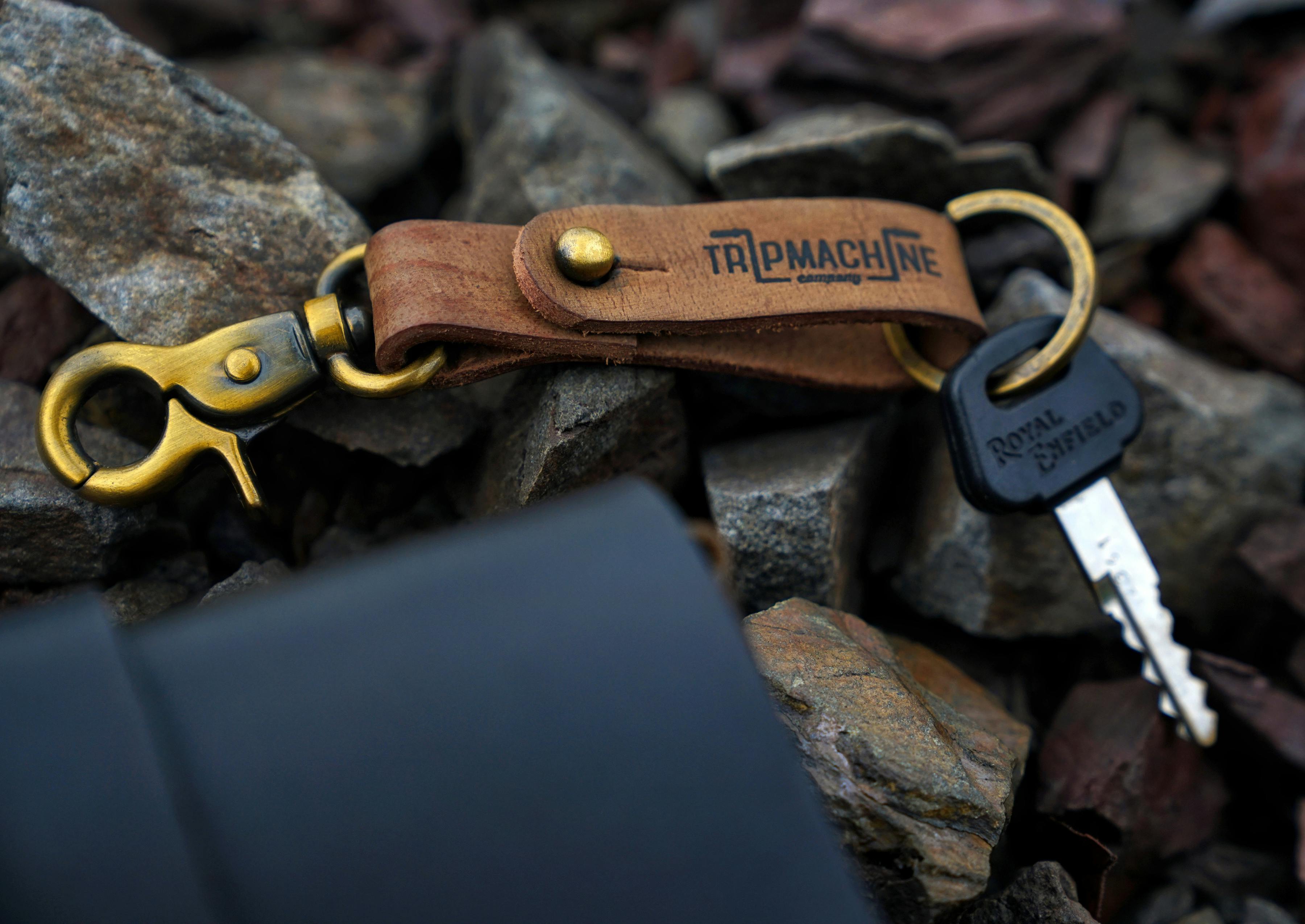 Free Key with a Leather Keychain Stock Photo