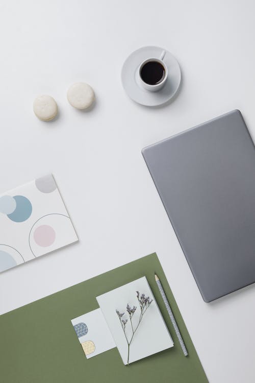 Top View of a Still Life with a Coffee and Stationery