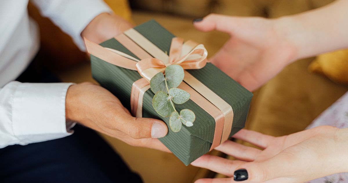 Gift wrapped in elegant paper with dried flowers