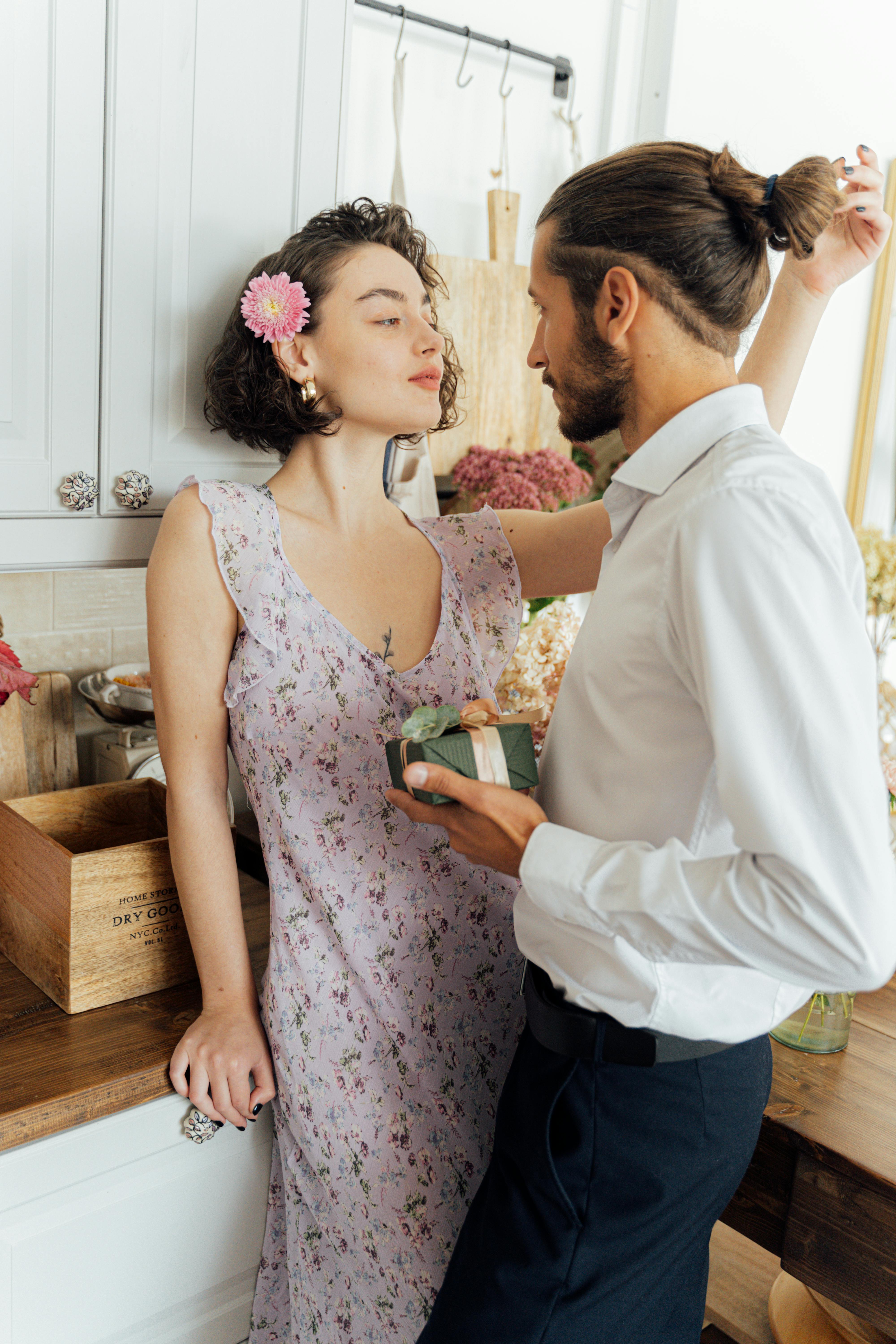 Man In White Long Sleeve Shirt Standing In Front Of A Woman · Free ...