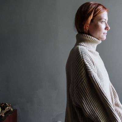 Oatmeal Ribbed Turtleneck Sweater