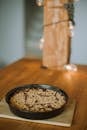 Brown Rice on Black Ceramic Plate