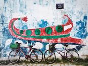 Bicycles Parked by a Mural