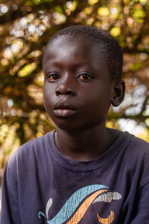 Free Close-up portrait of a serious young boy against a blurred nature background. Stock Photo