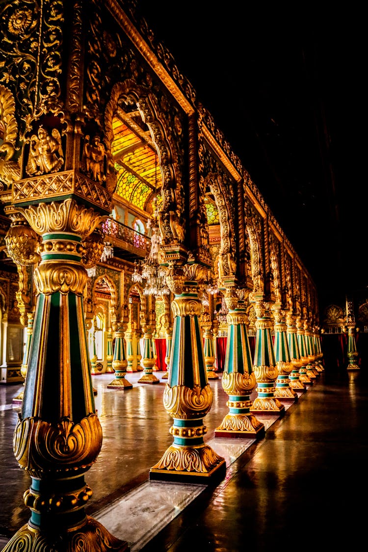 Luxury Gold Castle Columns At Night