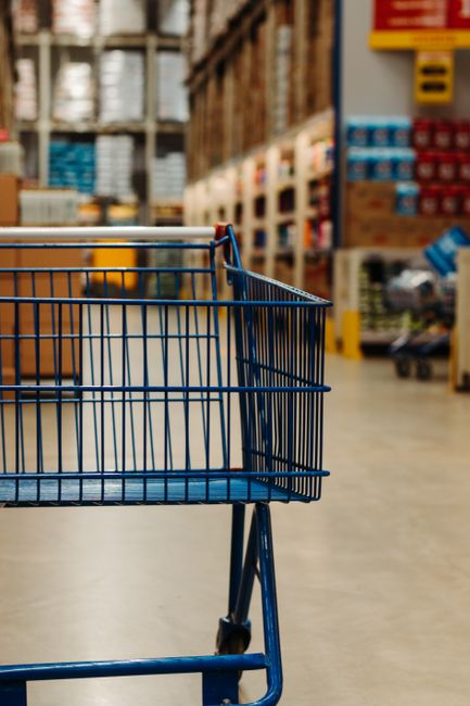 retail store shelves shopping cart
