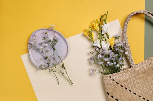 Flowers in a Wicker Bag 